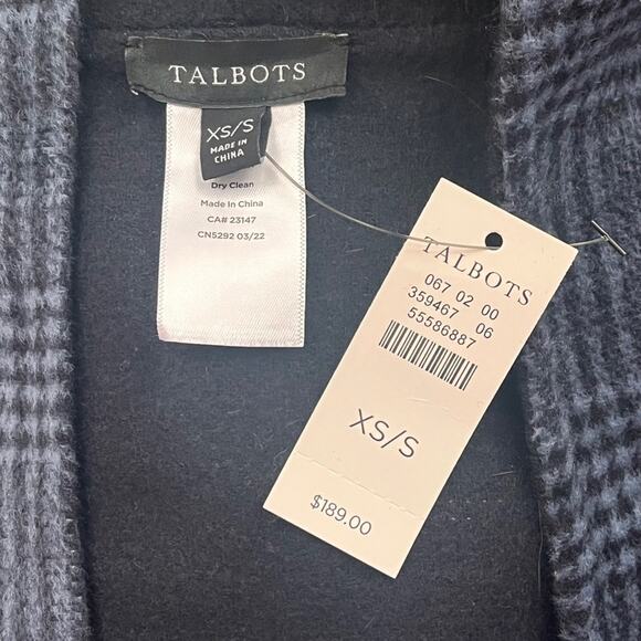 Talbots Fringe Trim Open Vest Wrap Womens Small Blue Grey Plaid Knit Sweater NWT - Picture 7 of 10